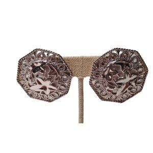 Vintage Barrera for Avon Signed Large Silver-Tone Clip On Earrings 1.5"